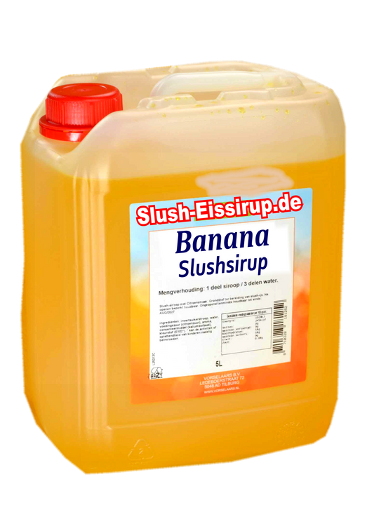 Slush Syrup BANANA flavour - 5 ltr tank - Vorselaars - Slushsiroop.com A treat for young and old.