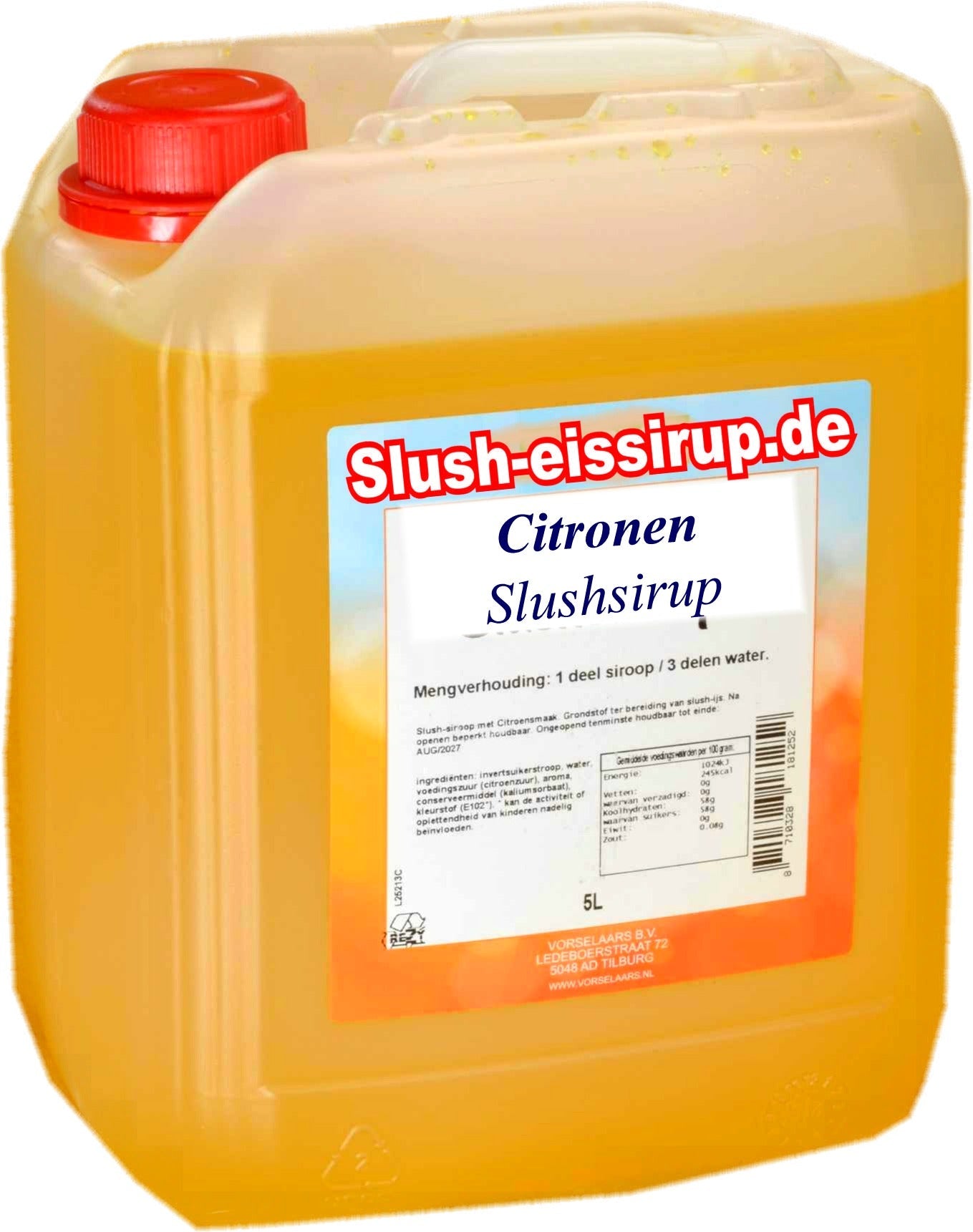 Slush-Sirup mit Zitronengeschmack – 5-Liter-Tank – Vorselaars – www.slush-eissirup.de