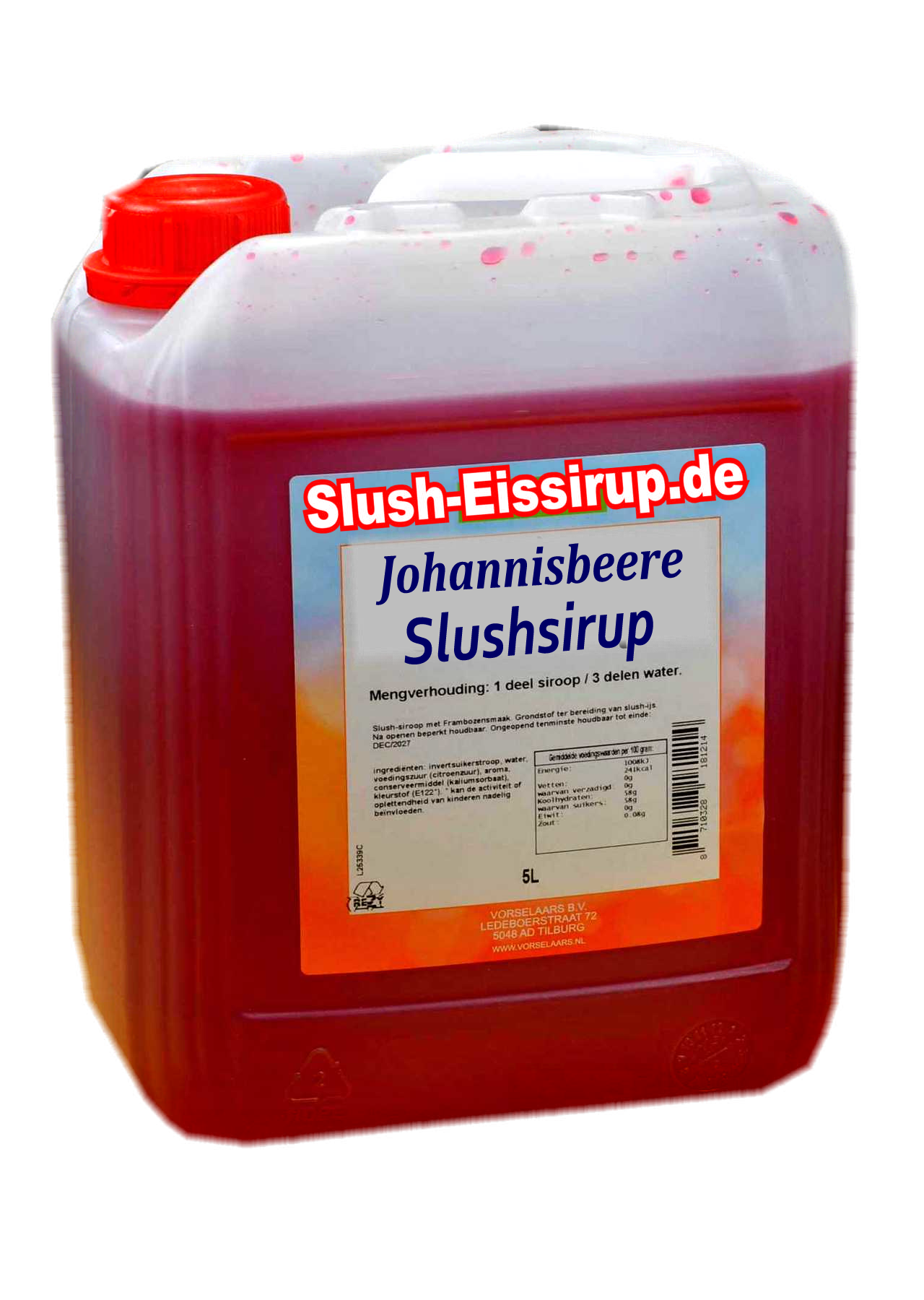 Slush-Sirup Johannisbeergeschmack – Tank mit 5 Liter – Vorselaars – www.slush-eissirup.de – Das köstliche Eisgetränk für jedermann!